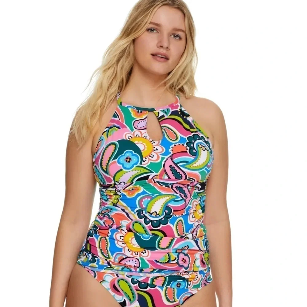 NWT Bleu Rod Beattie Go For Bold High Neck Underwire Tankini Top